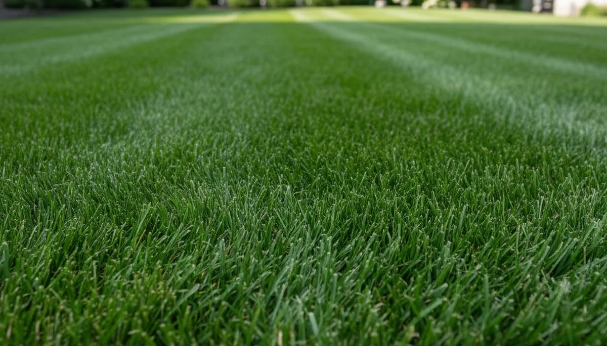 Close-up of freshly mowed Buffalo, NY lawn showing precise grass blade cuts by Chop Chop Landscaping