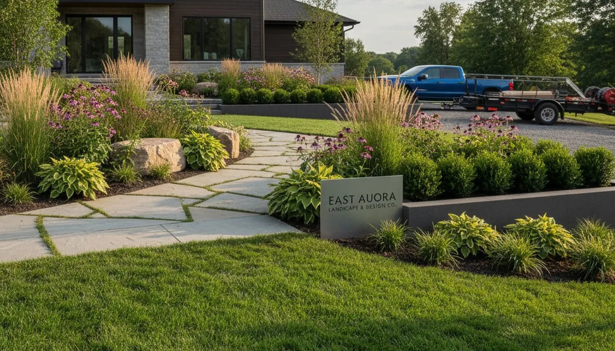 Buffalo NY landscaping crew providing professional lawn care and yard maintenance services