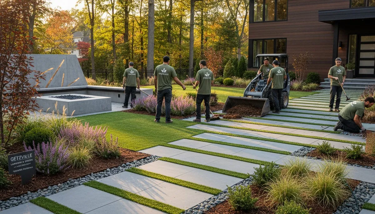 Landscaping crew serving Buffalo, NY with professional lawn and landscape maintenance services