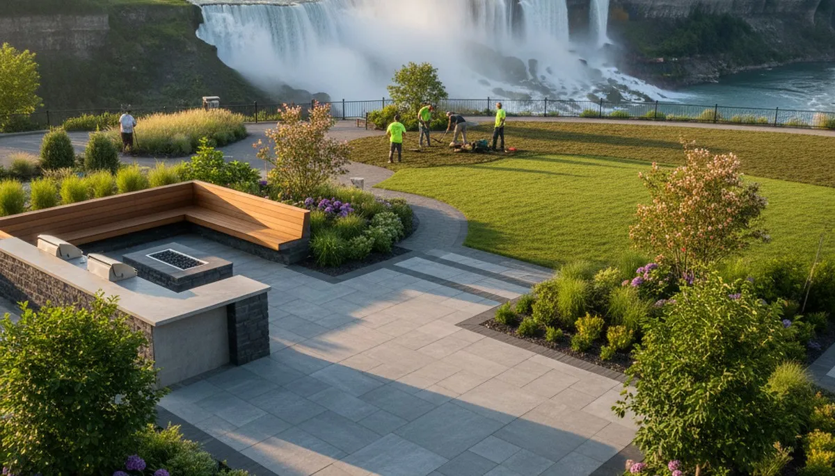 Landscaping crew providing professional yard maintenance in Buffalo, NY